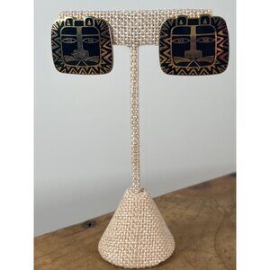 Jewelry VTG 80s "Cat Spirit” Laurel Burch Black Enamel Gold Tone Pierced Earring